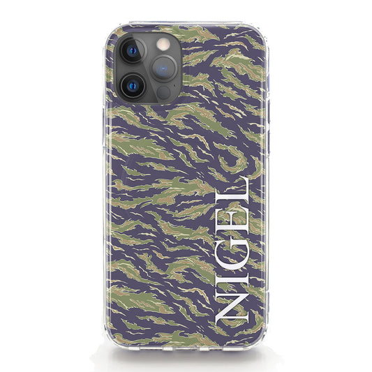 Personalised Magsafe iPhone Case - Green and Blue Camo with Name
