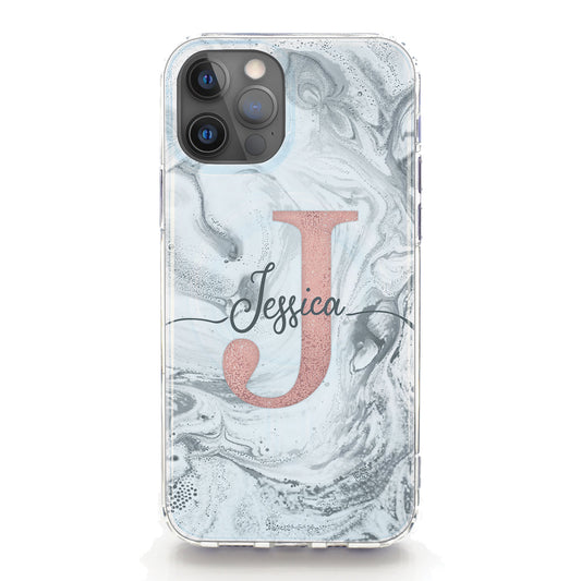 Personalised Magsafe iPhone Case - Grey Swirl and Pink Monogram