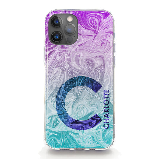 Personalised Magsafe iPhone Case - Blue/Pink Swirl and Initial/Name