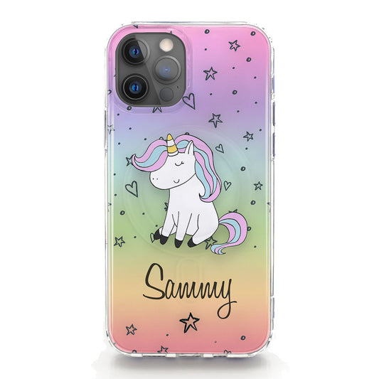 Personalised Magsafe iPhone Case - Love Heart Unicorn and Name