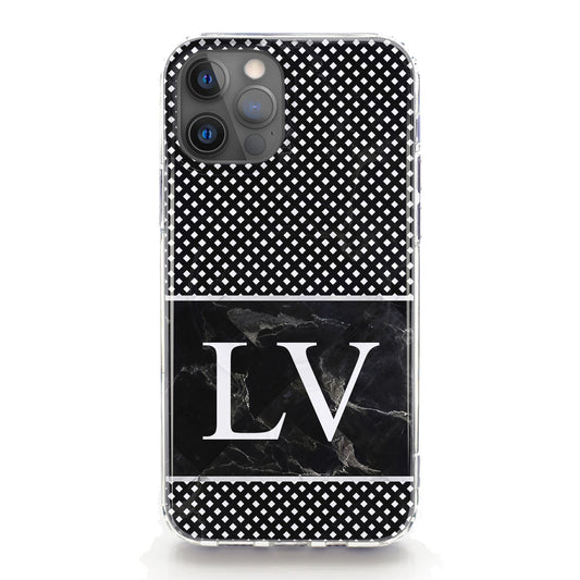 Personalised Magsafe iPhone Case - Black Check and White Monogram