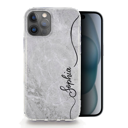 Personalised Magsafe iPhone Case - Slate Grey Marble with Black Name