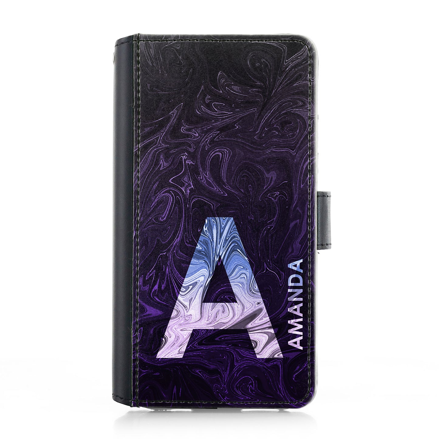 Personalised iPhone Leather Case - Purple/Pastel Swirl and Initial/Name