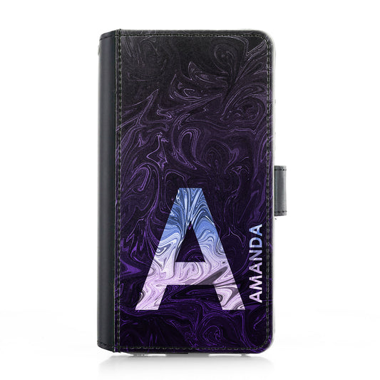 Personalised iPhone Leather Case - Purple/Pastel Swirl and Initial/Name