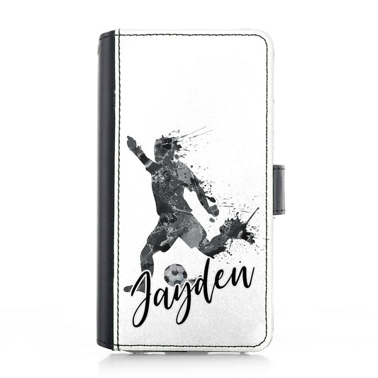 Personalised Google Leather Case - Grey Footballer and Name