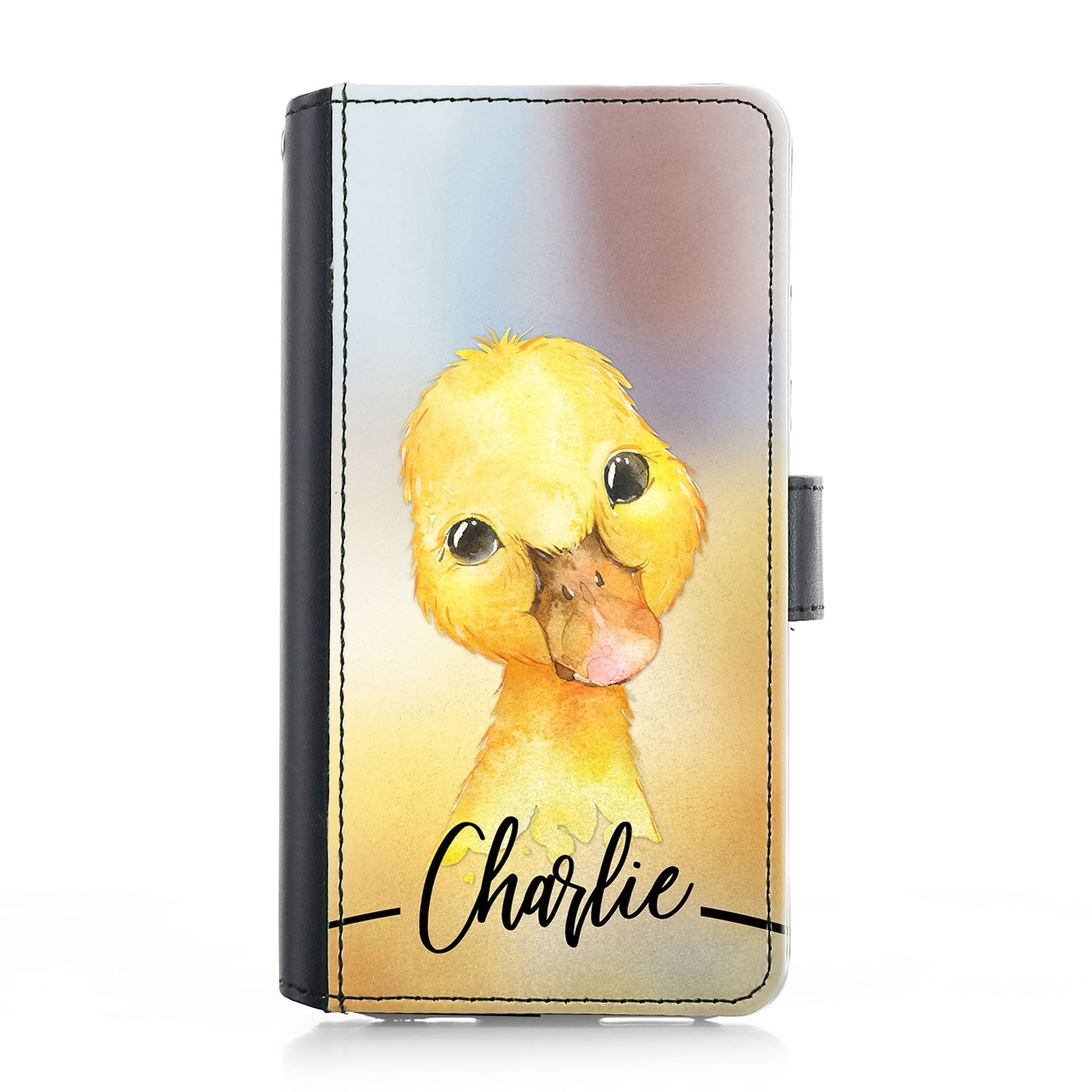 Personalised iPhone Leather Case - Yellow Duckling and Name