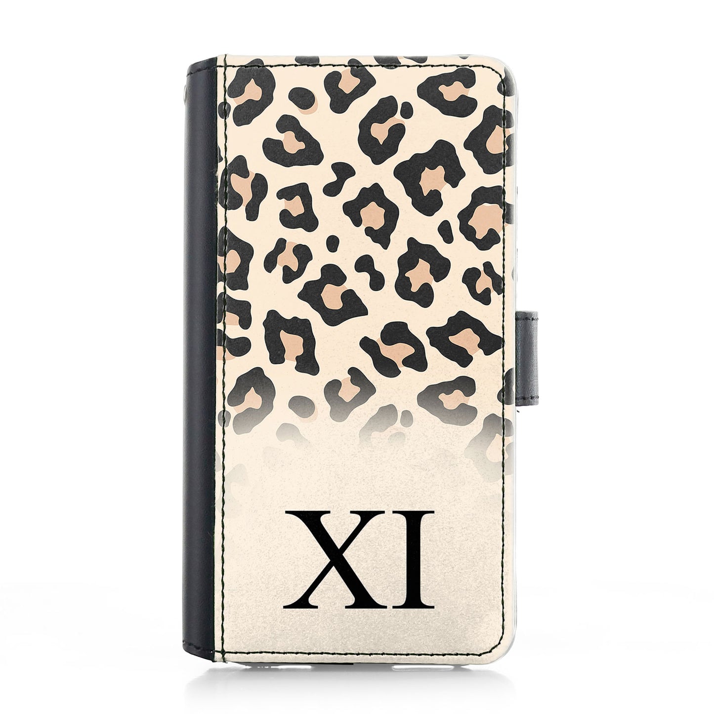 Personalised iPhone Leather Case - Pale Leopard Skin and Initial