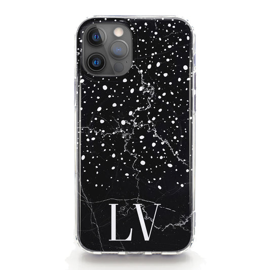 Personalised Magsafe iPhone Case - Black Marble and White Speckle Name