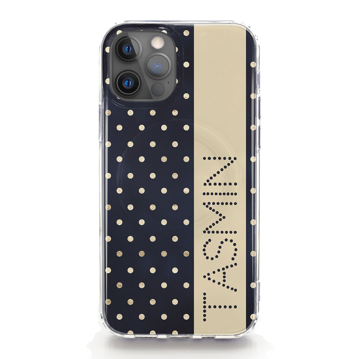 Personalised Magsafe iPhone Case - Navy Polka and Name