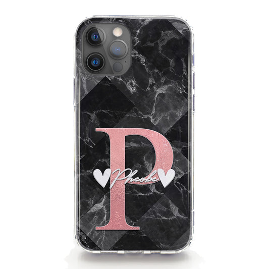 Personalised Magsafe iPhone Case - Black Check Pink Monogram and Name
