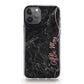 Personalised Magsafe iPhone Case - Cracked Black Marble with Rose Pink Name