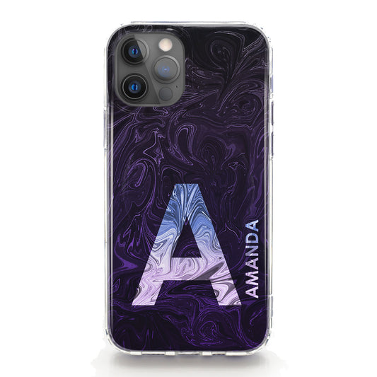 Personalised Magsafe iPhone Case - Purple/Pastel Swirl and Initial/Name