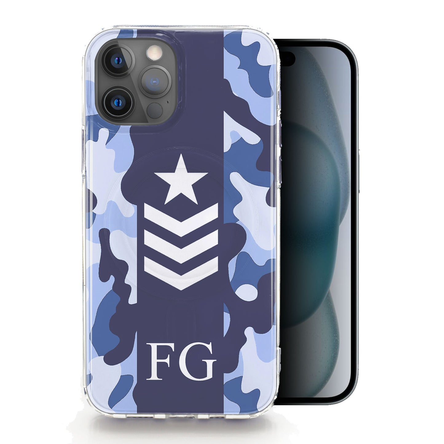 Personalised Magsafe iPhone Case - Blue Camo and Initials