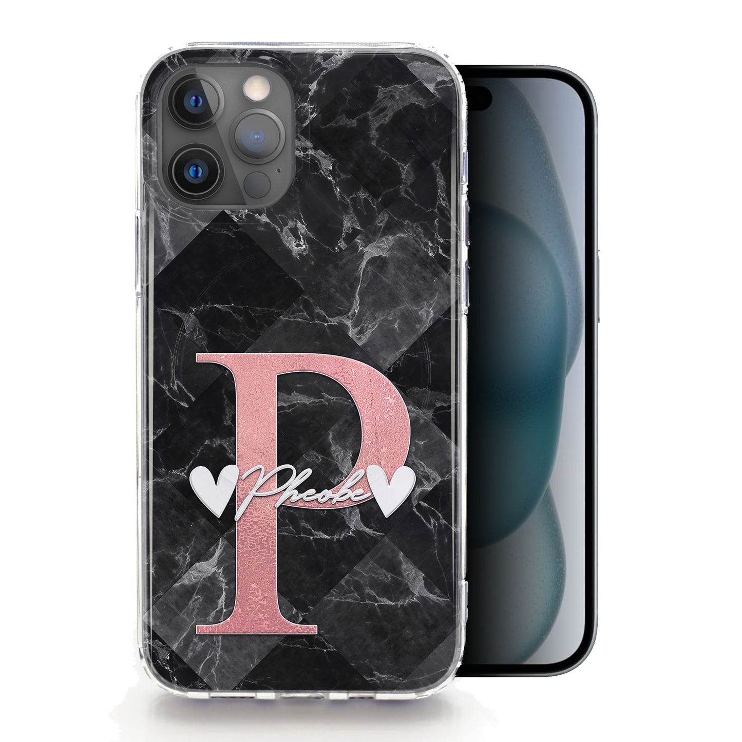 Personalised Magsafe iPhone Case - Black Check Pink Monogram and Name