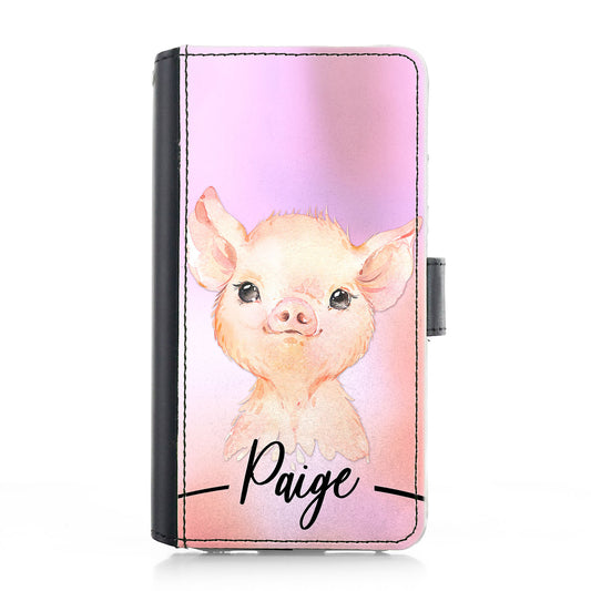 Personalised iPhone Leather Case - Pink Piglet and Name