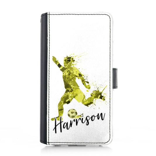 Personalised iPhone Leather Case - Yellow Footballer and Name