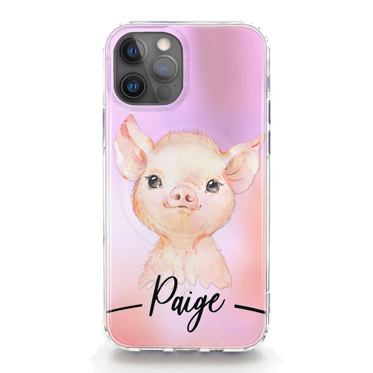 Personalised Magsafe iPhone Case - Pink Piglet and Name