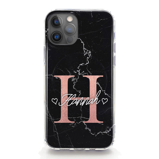 Personalised Magsafe iPhone Case - Pink Monogram and Black Marble
