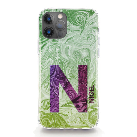 Personalised Magsafe iPhone Case - Green/Purple Swirl and Initial/Name