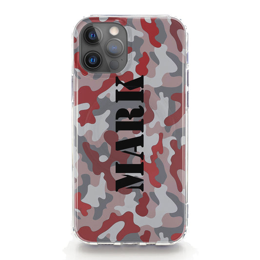 Personalised Magsafe iPhone Case - Red Camo with Black Name