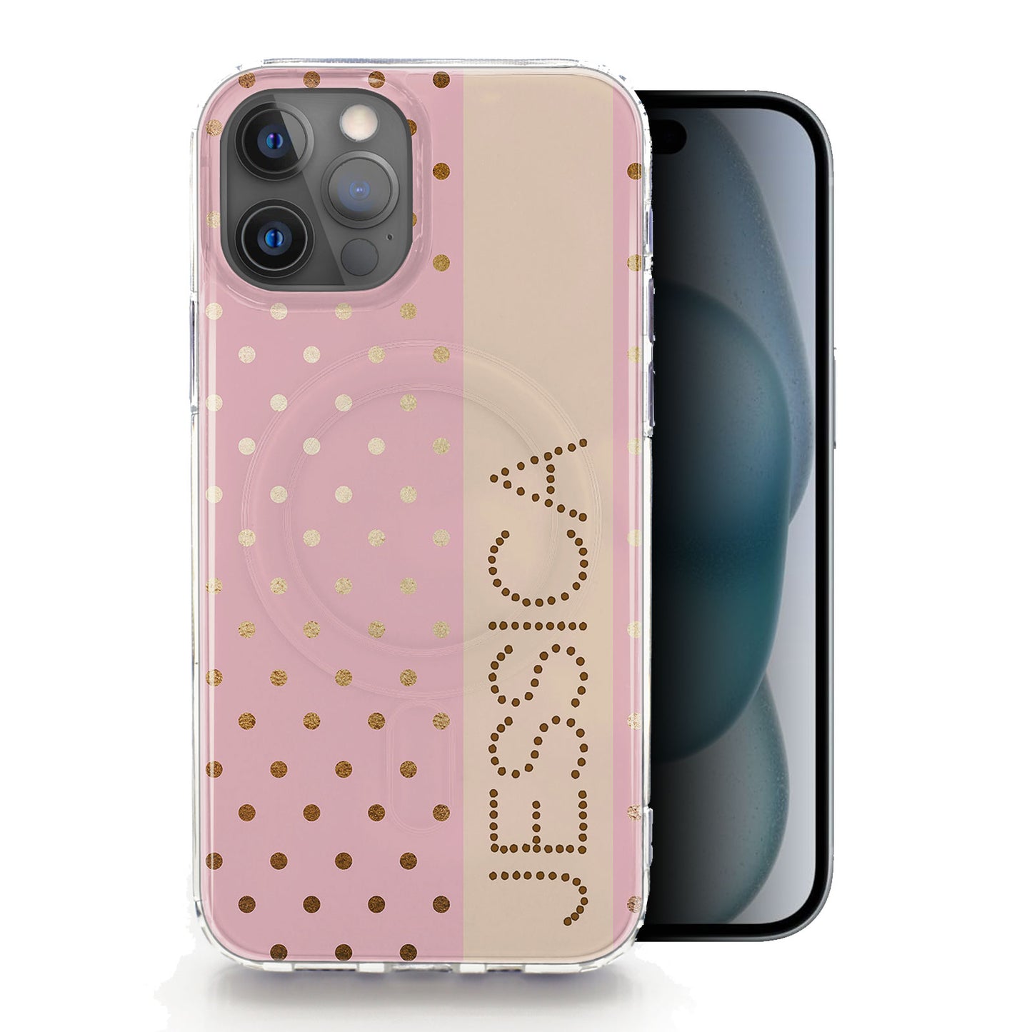 Personalised Magsafe iPhone Case - Pink Polka and Name