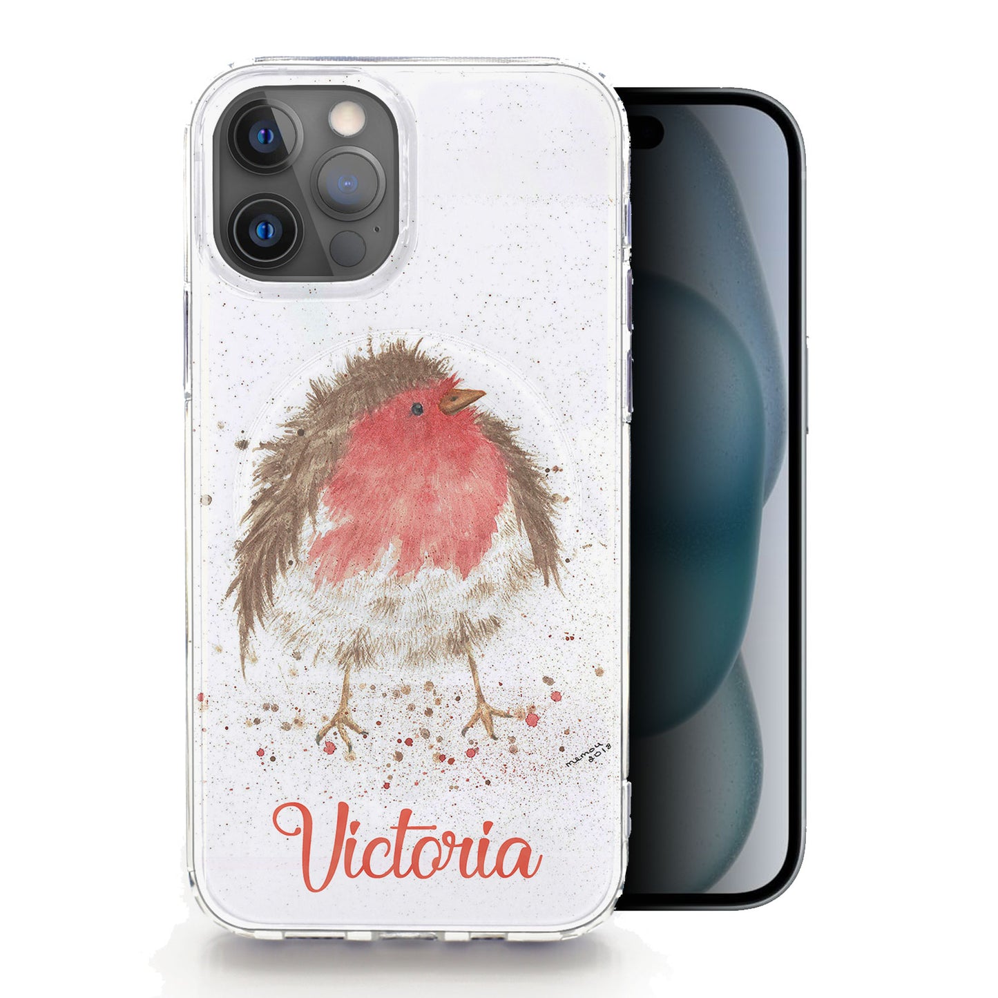 Personalised Magsafe iPhone Case - Little Red Robin and Red Name
