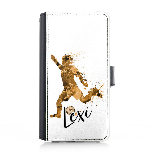 Personalised Google Leather Case - Orange Footballer and Name