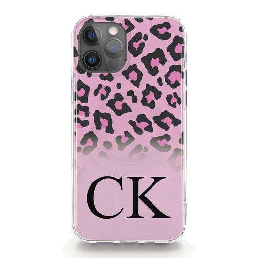 Personalised Magsafe iPhone Case - Pink Leopard Skin and Initial