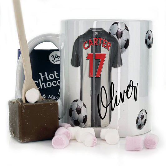 Personalised Mug with Stylish Text and Black & White Striped Shirt with Name & Number