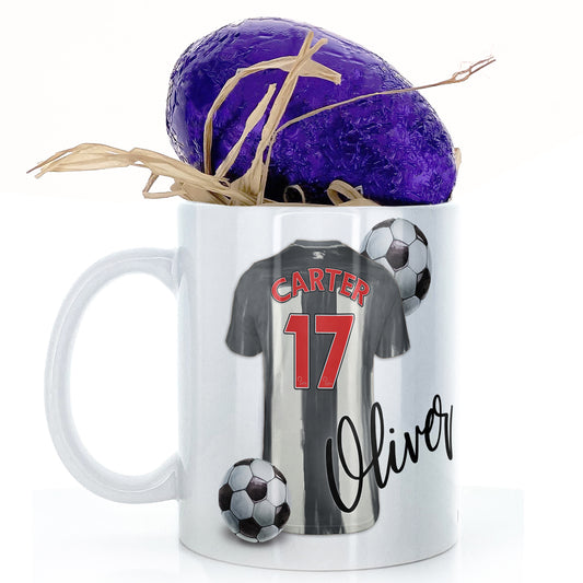 Personalised Mug with Stylish Text and Black & White Striped Shirt with Name & Number