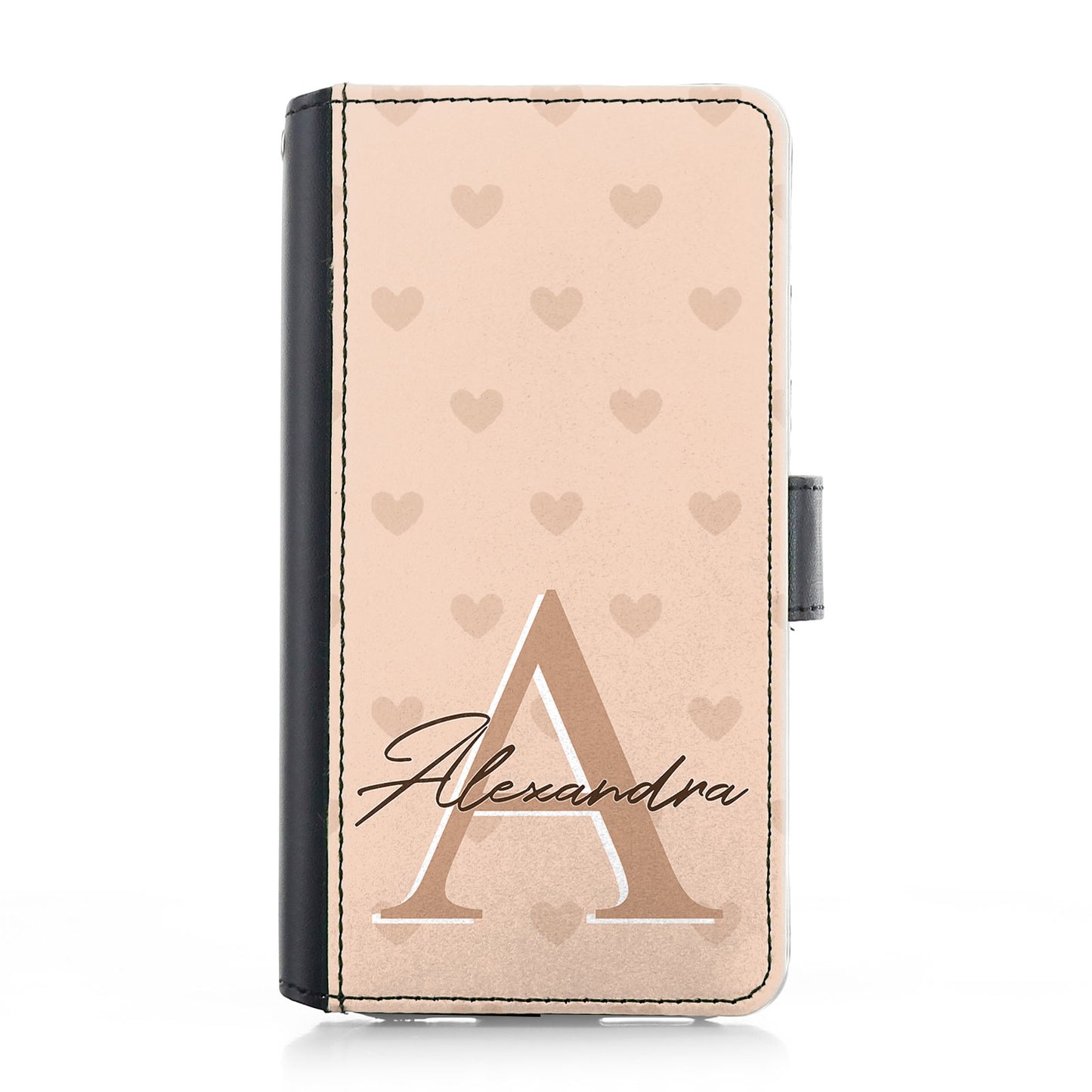 Personalised iPhone Leather Case - Nude Heart Monogram and Name