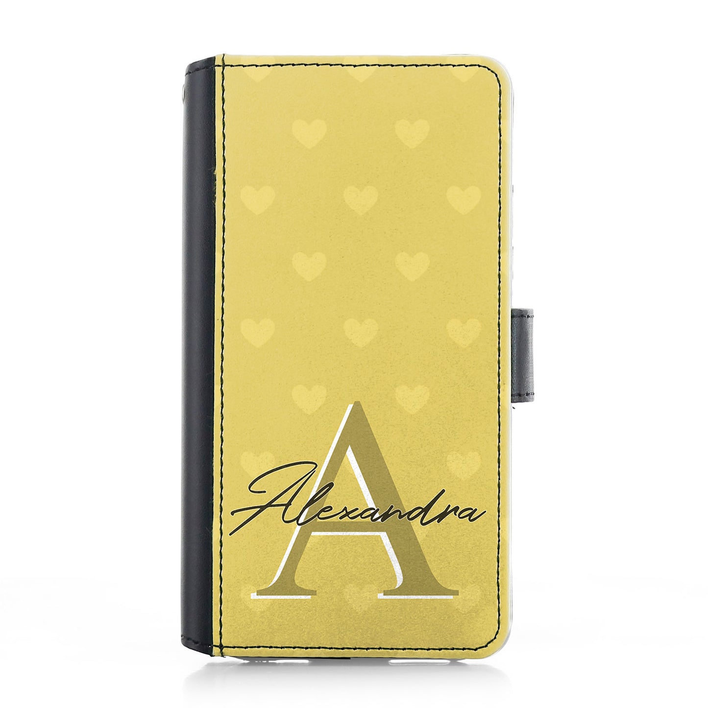 Personalised iPhone Leather Case - Yellow Heart Monogram and Name