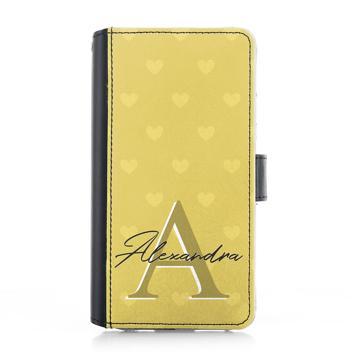 Personalised Google Leather Case - Yellow Heart Monogram and Name