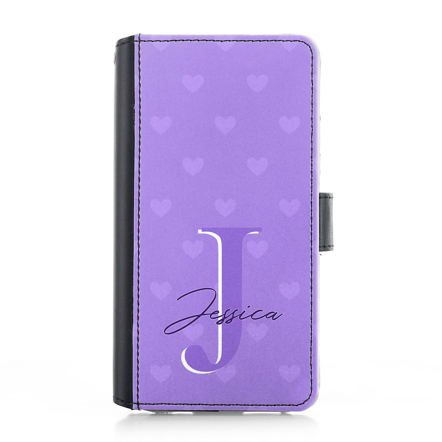 Personalised Samsung Leather Case - Violet Heart Monogram and Name