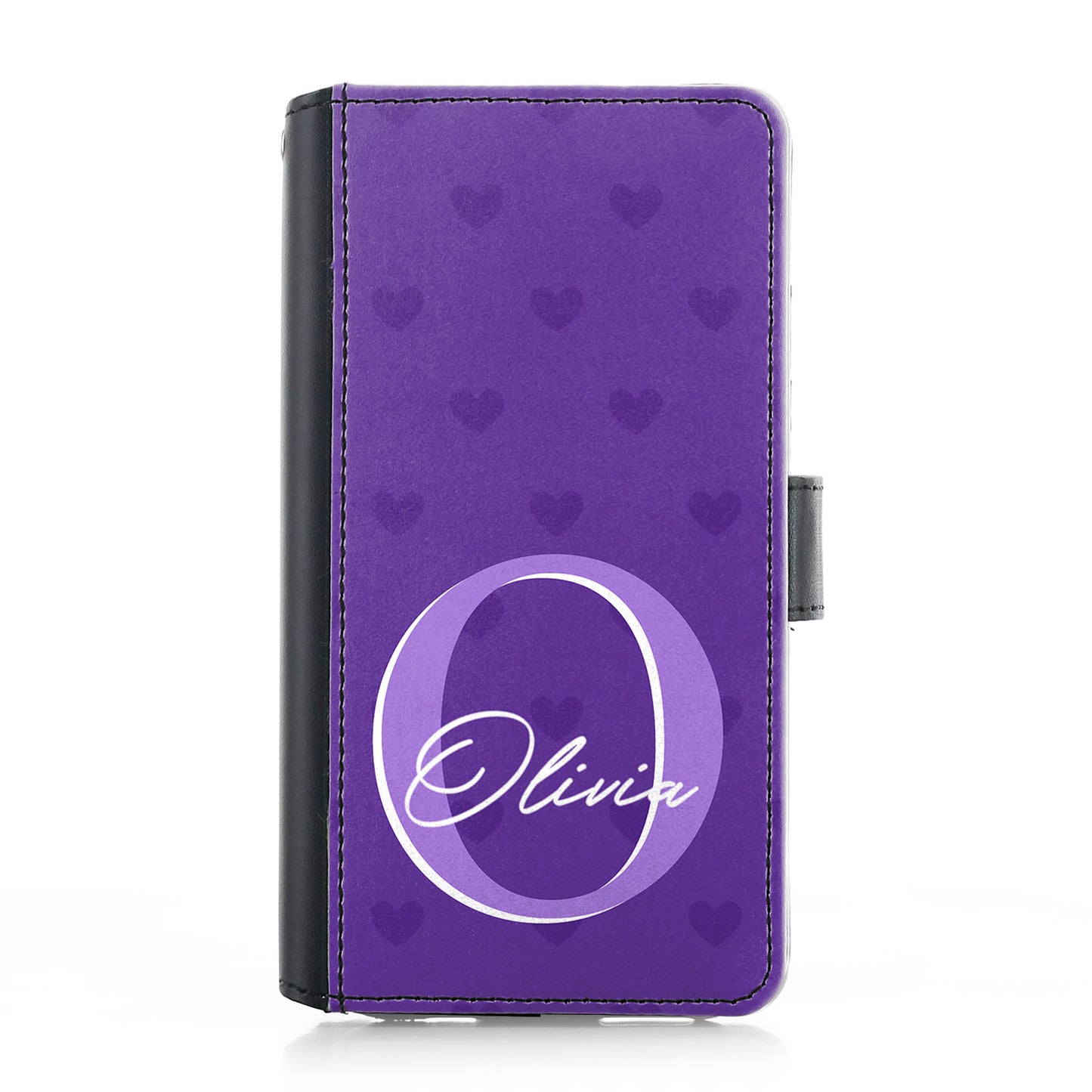 Personalised iPhone Leather Case - Purple Heart Monogram and Name