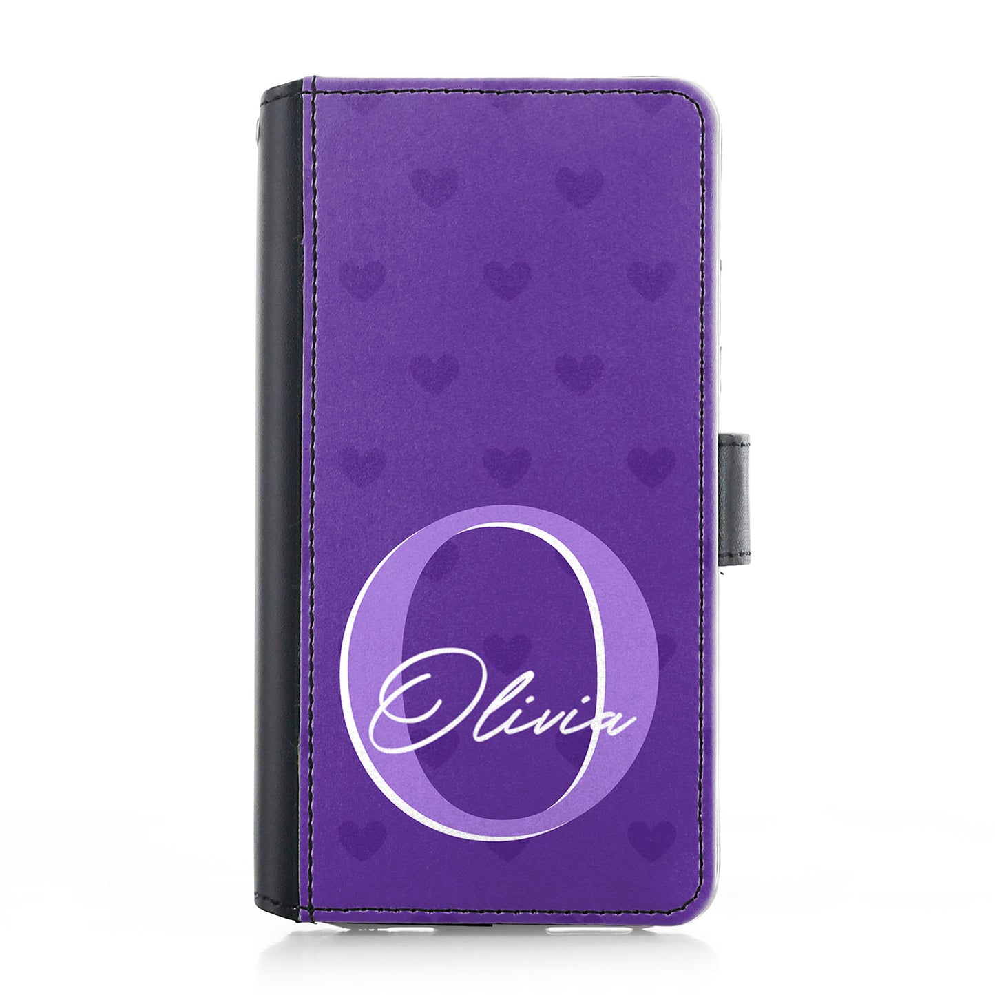 Personalised Samsung Leather Case - Purple Heart Monogram and Name