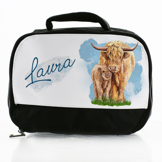 Personalisierte Kinder-Lunchtasche mit Highland Cow und individuellem Namen
