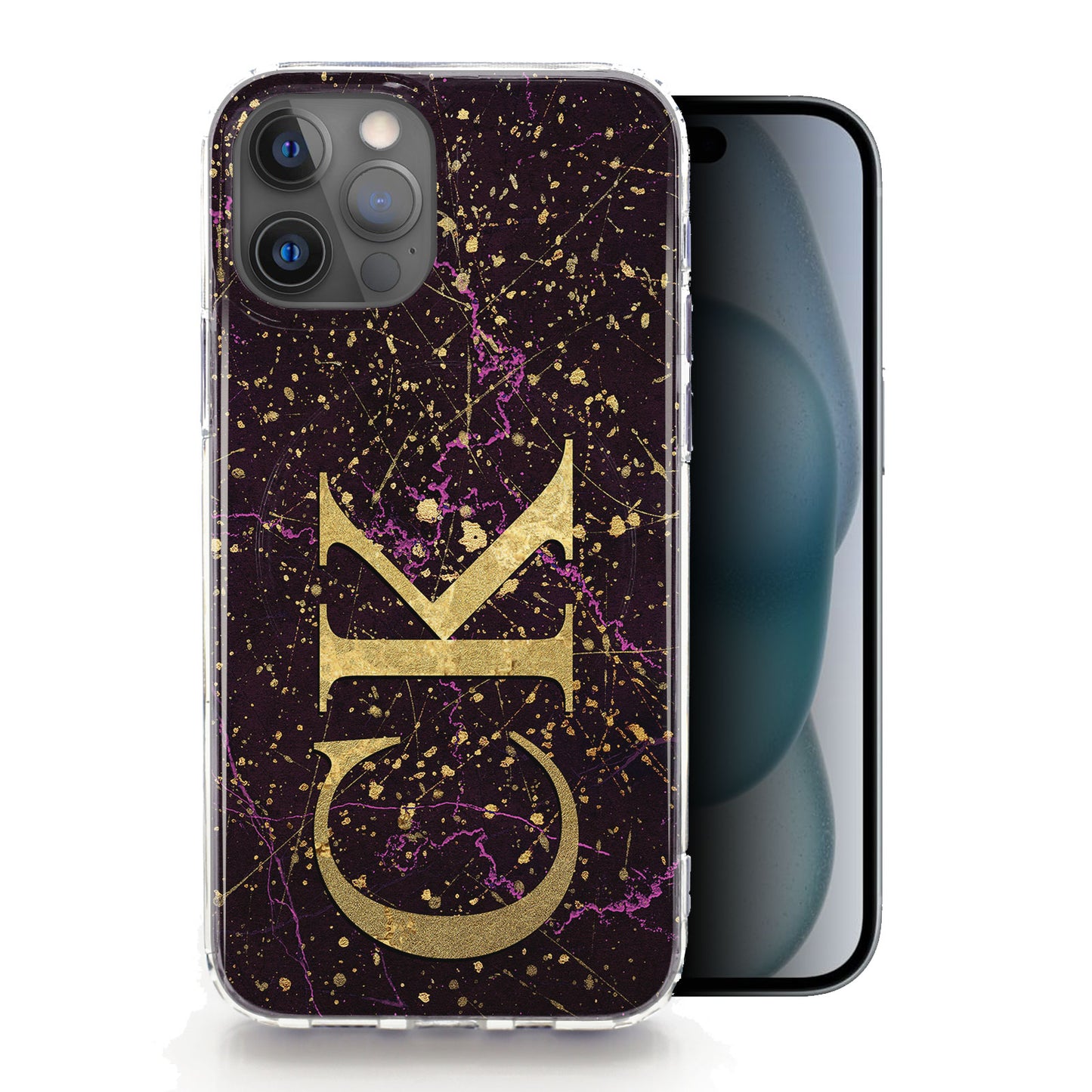 Personalised Magsafe iPhone Case - Black Marble and Gold Monogram