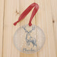 Personalised Christmas Bauble - Grey Stag in Snow