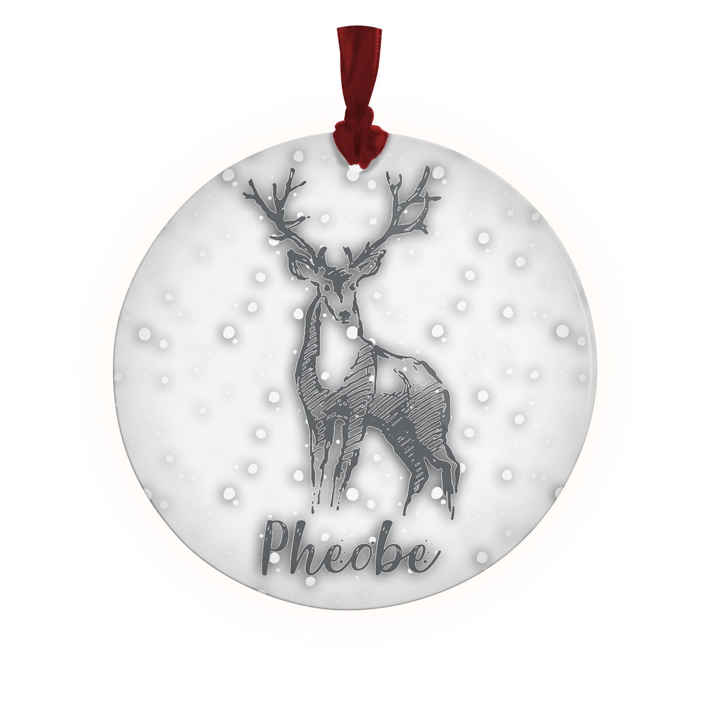 Personalised Christmas Bauble - Grey Stag in Snow