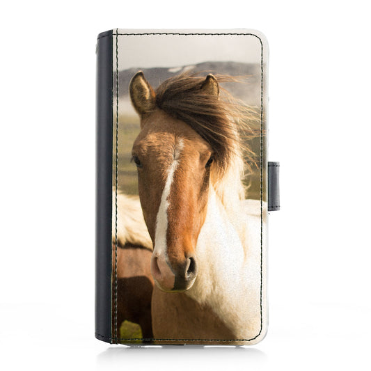 Samsung Leather Phone Case - White Striped Horse