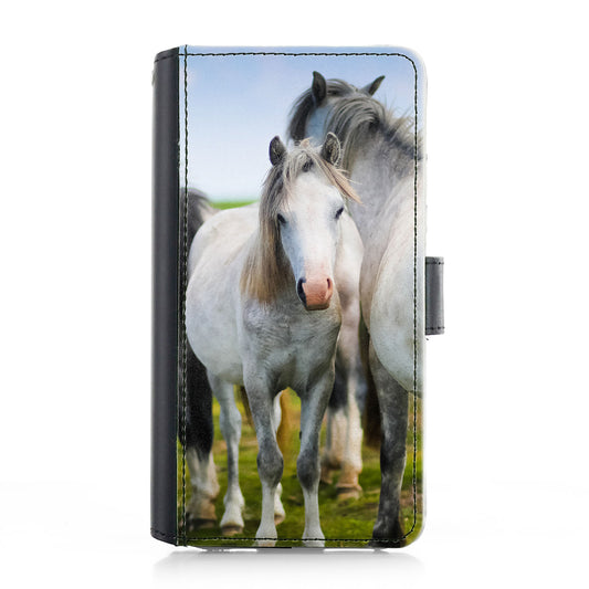 Samsung Leather Phone Case - White Horse and Foal