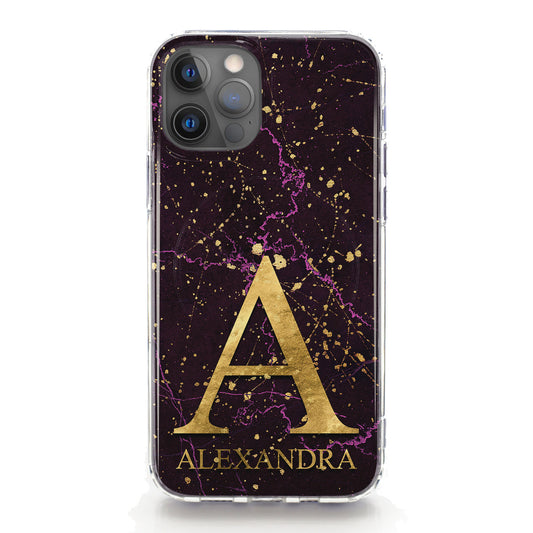 Personalised Magsafe iPhone Case - Black Marble and Gold Initial/Name