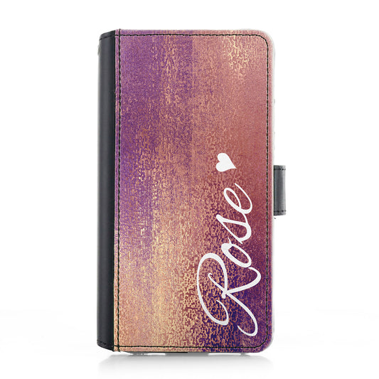 Personalised Samsung Leather Case - Purple Grain and Name