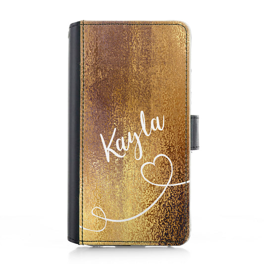 Personalised Samsung Leather Case - Gold Glitter Effect and Name