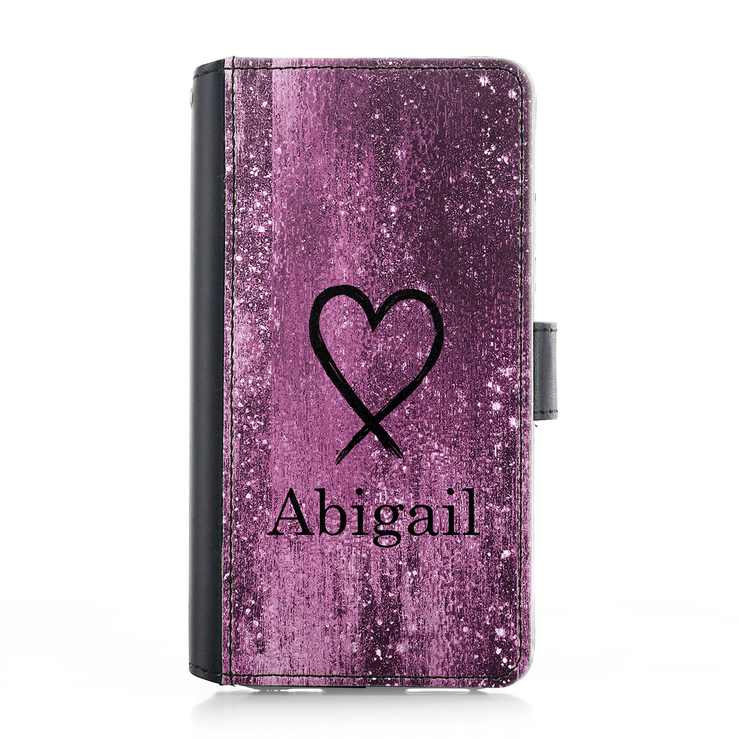 Personalised Samsung Leather Case - Purple Glitter Effect and Name