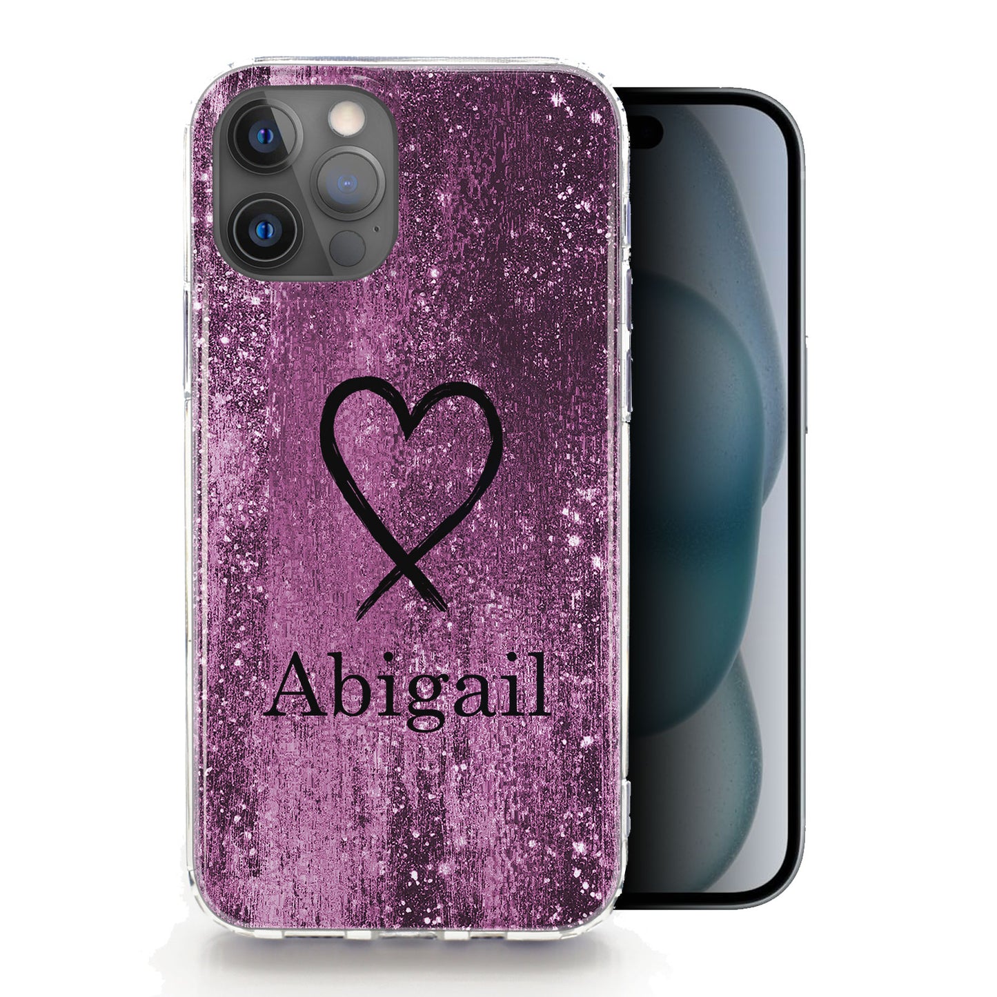 Personalised Magsafe iPhone Case - Purple Glitter Effect and Name