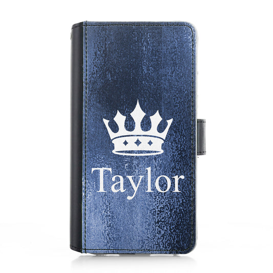 Personalised Samsung Leather Case - Navy Blue Glitter Effect and Name