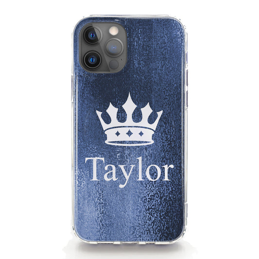 Personalised Magsafe iPhone Case - Navy Blue Glitter Effect and Name