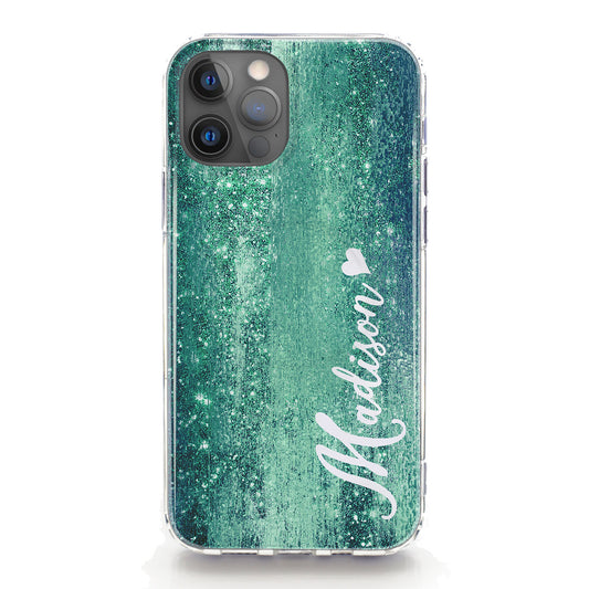 Personalised Magsafe iPhone Case - Green Glitter Effect and Name